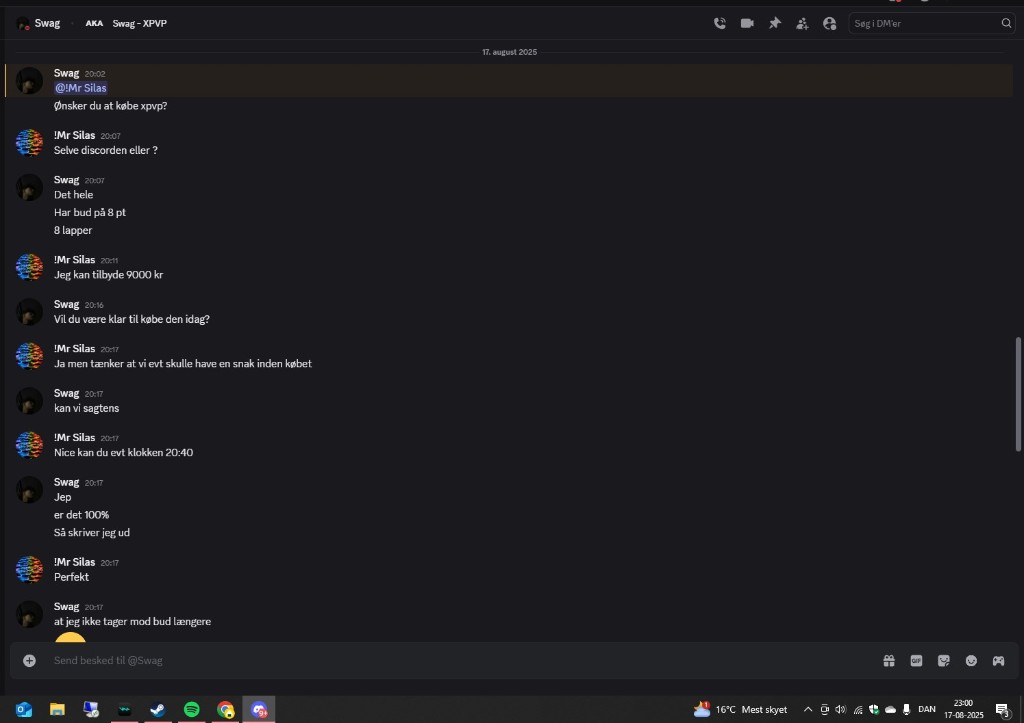 Bevis 1 — Discord-beskeder om køb af XPVP