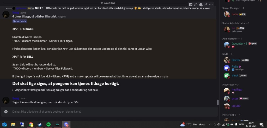 Bevis 3 — Discord-opslag om salg af XPVP
