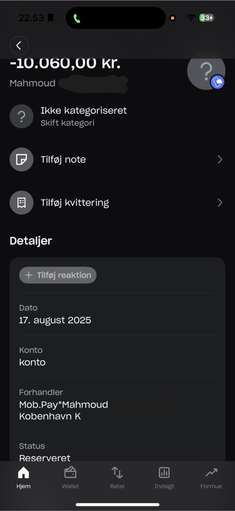 Bevis 5 — Bankoverførsel via MobilePay